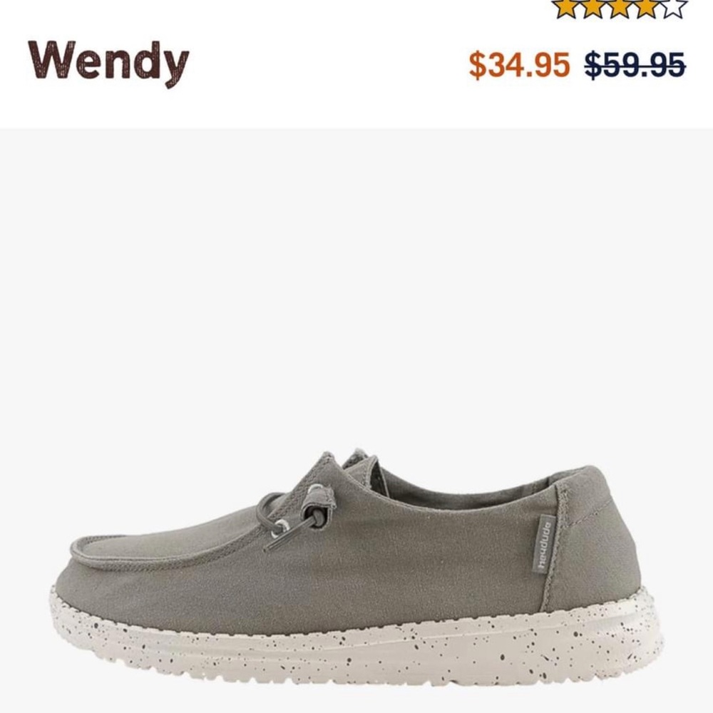 Hey dudes size 6. Brand new. Grey. Wendy.